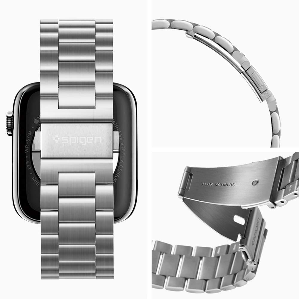 Armband Spigen Band Modern Fit für Apple Watch 44mm Serie S/6/5/4, 42mm Serie 3/2/1, silbern.