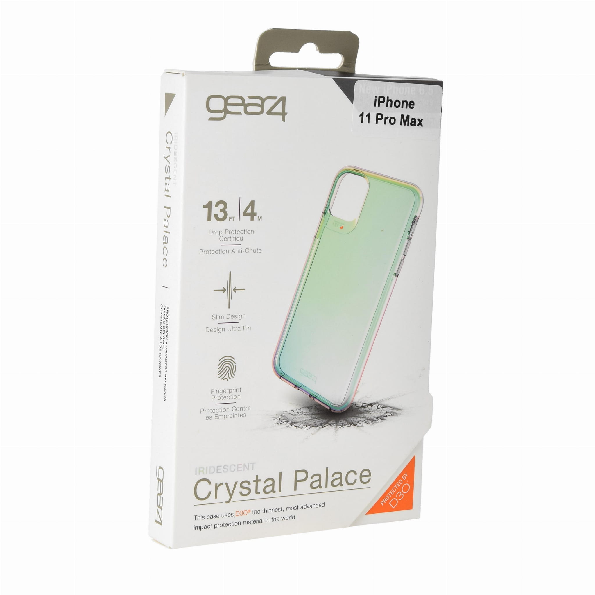 Schutzhülle Gear4 aus der Serie Crystal Palace für iPhone 11 Pro Max irisierend.