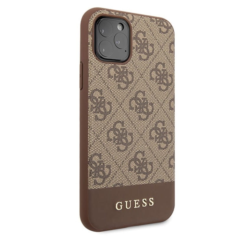 Originales, exklusives Gehäuse Guess Hard Case 4G Bottom Stripe Collection für iPhone 11 Pro, braun.