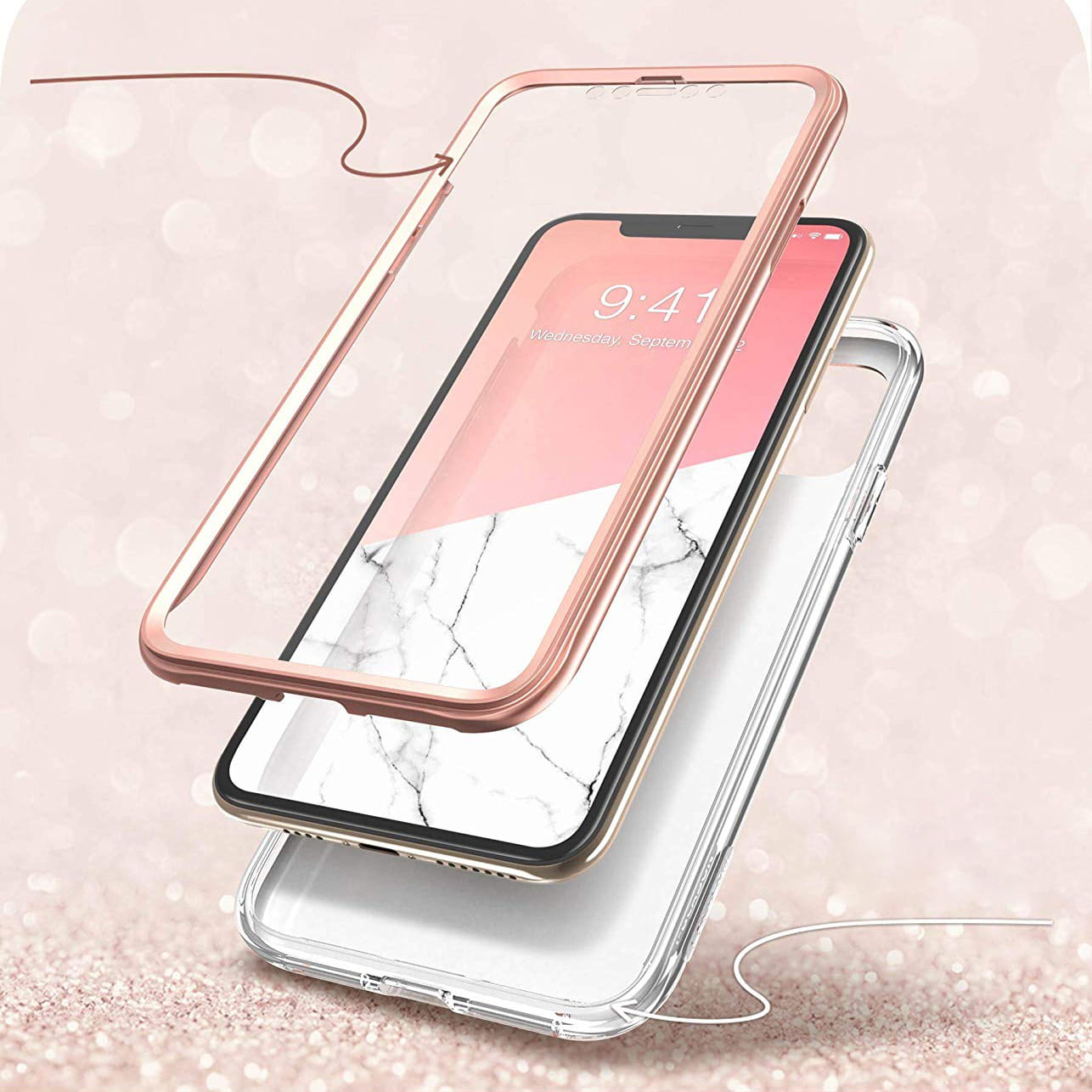 Gepanzerte Schutzhülle mit eingebautem Displayschutz Supcase i-Blason Cosmo für iPhone 11 Pro Max rosa.