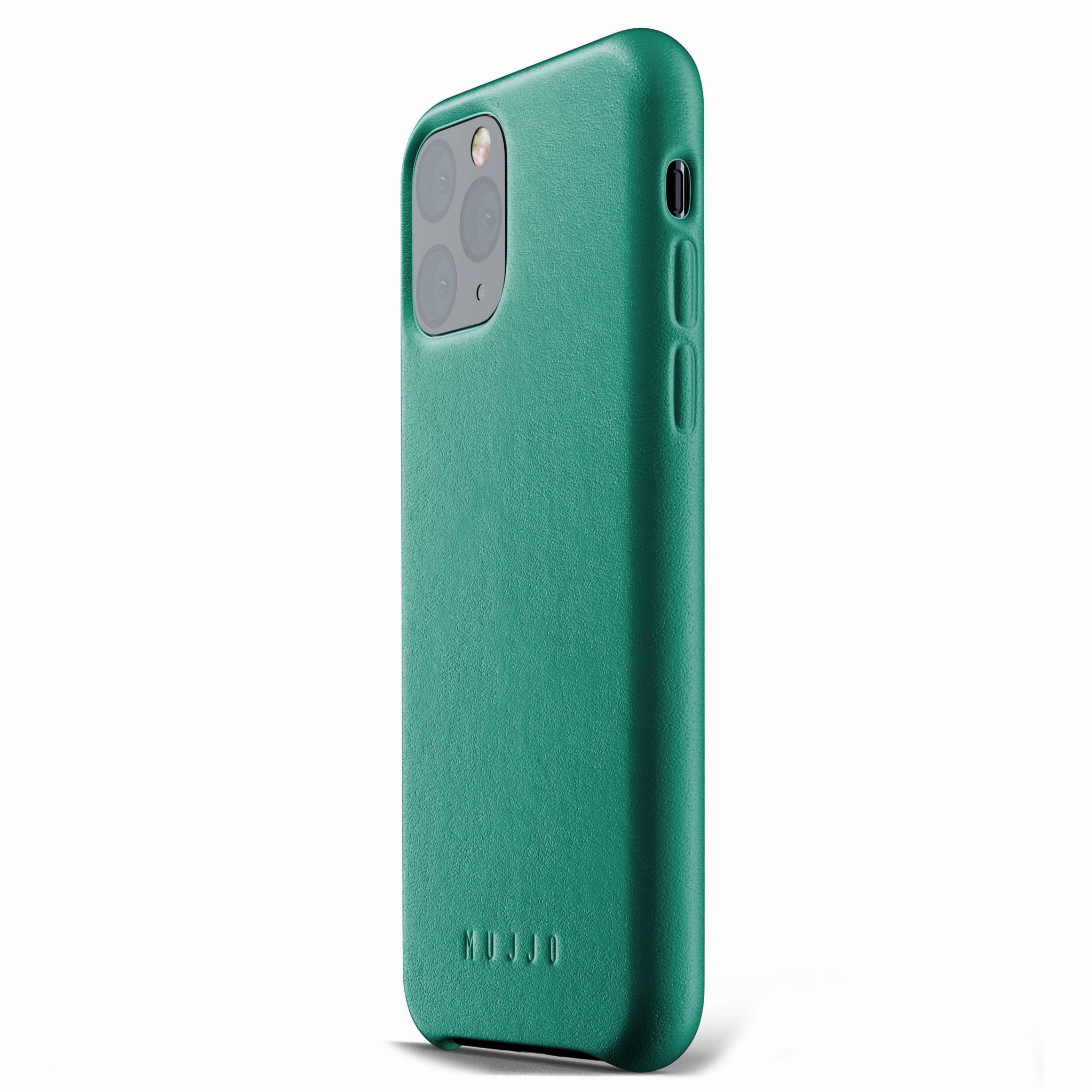 Eine elegante Hülle von Mujjo aus der Full Grain Leather Case Serie für iPhone 11 Pro, grün.