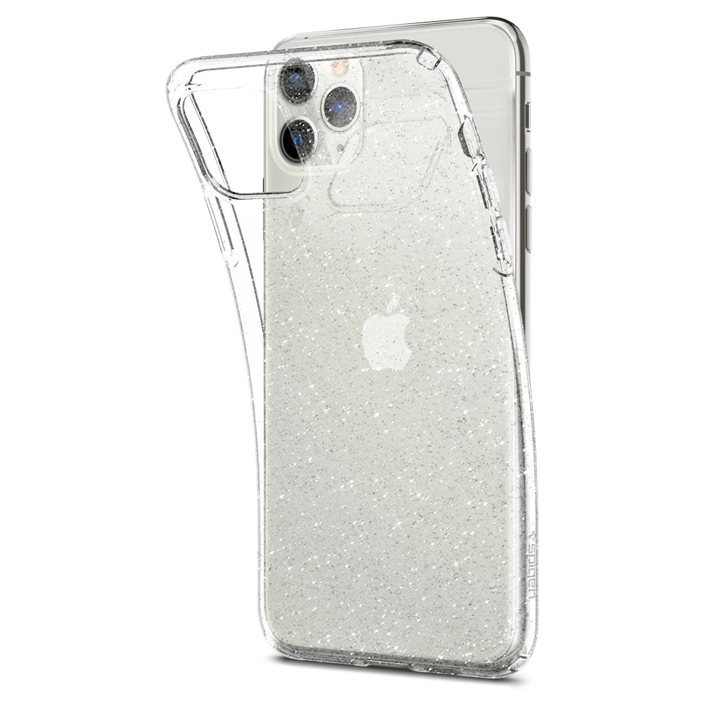 Originale Silikonhülle Liquid Crystal Glitter von Spigen für iPhone 11 Pro, transparent mit Glitzer.