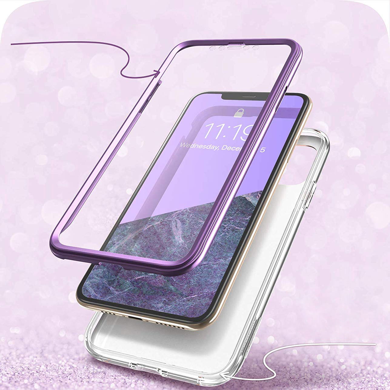 Gepanzerte Schutzhülle mit eingebautem Displayschutz Supcase i-Blason Cosmo für iPhone 11 Pro, violett.