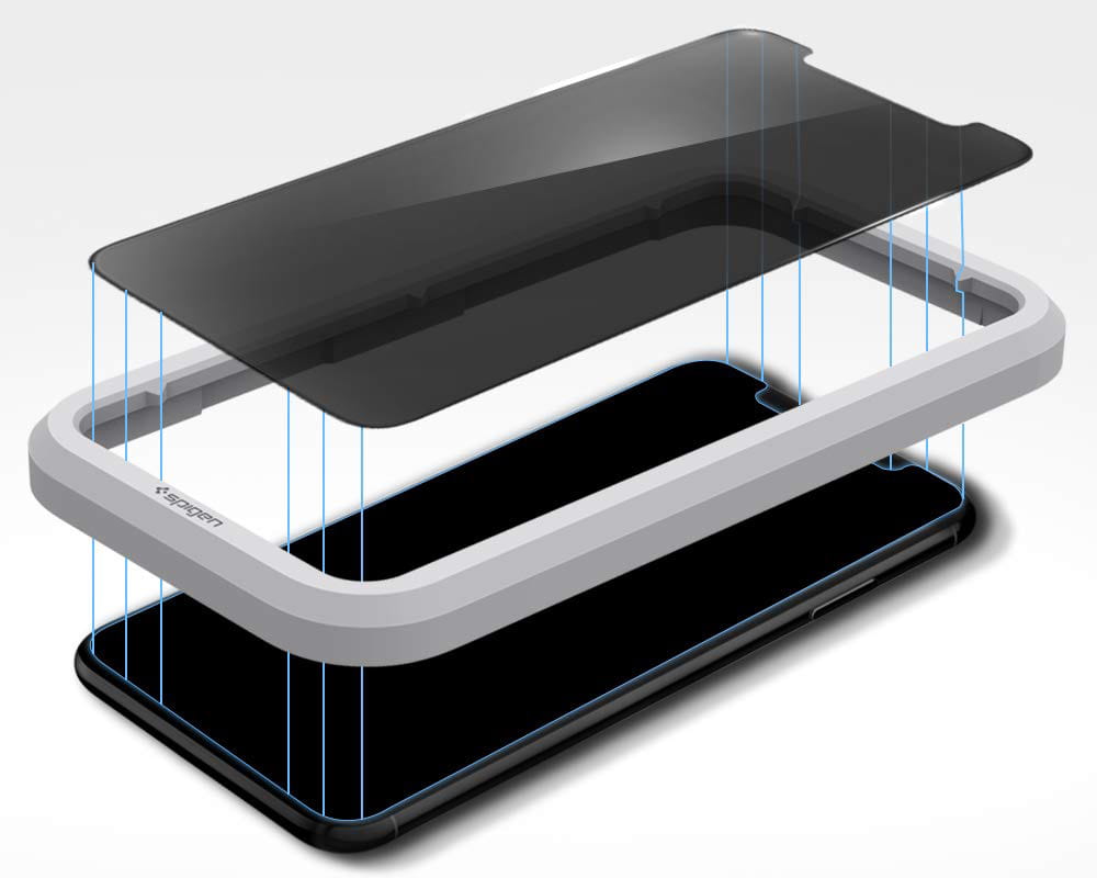 Spigen gehärtetes Glas.tR Slim Align Master Privacy mit Sichtschutzfilter für iPhone 11/ Xr - kompatibel mit Hülle