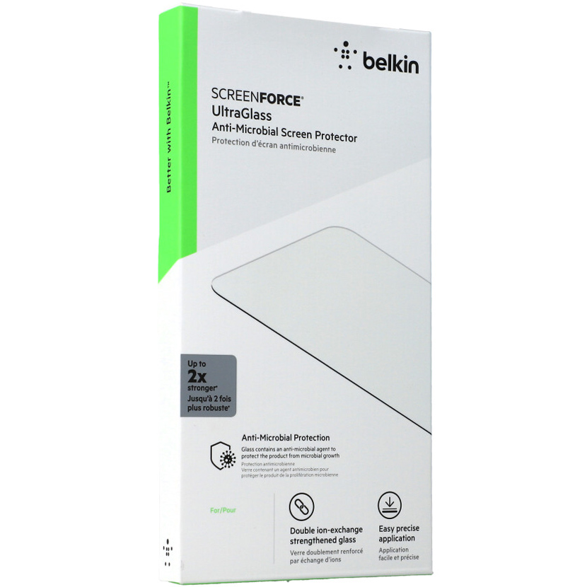 Originales Panzerglas der Marke Belkin aus der Serie ScreenForce® UltraGlass Anti-Microbial.