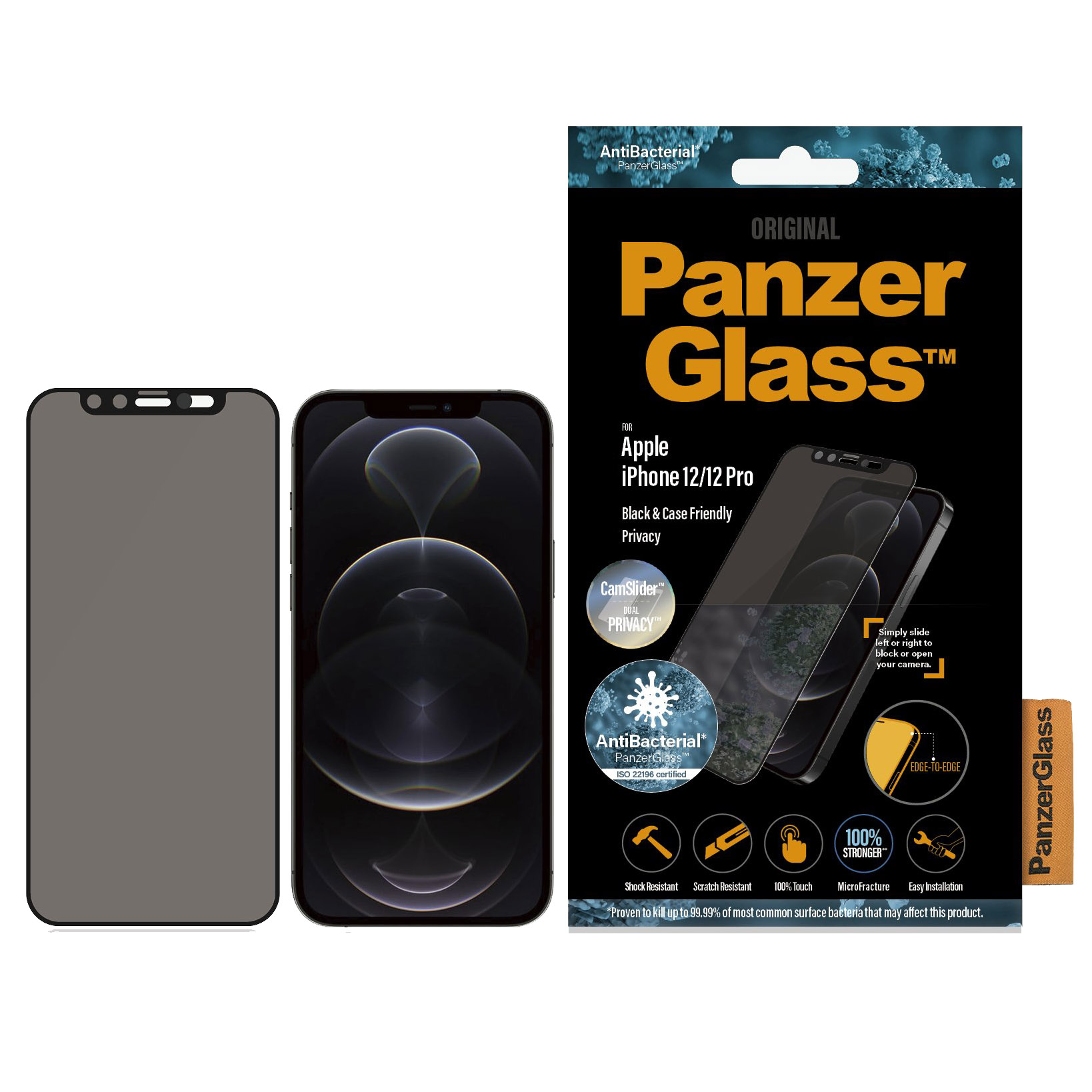 Antibakterielles Glas PanzerGlass Case Friendly Edge to Edge Dual Privacy Cam Slider
