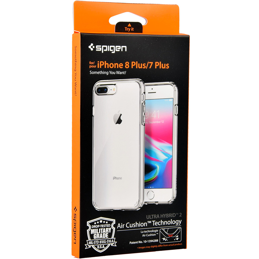 Originale Hülle Ultra Hybrid von Spigen für iPhone 8 Plus / 7 Plus, transparent.