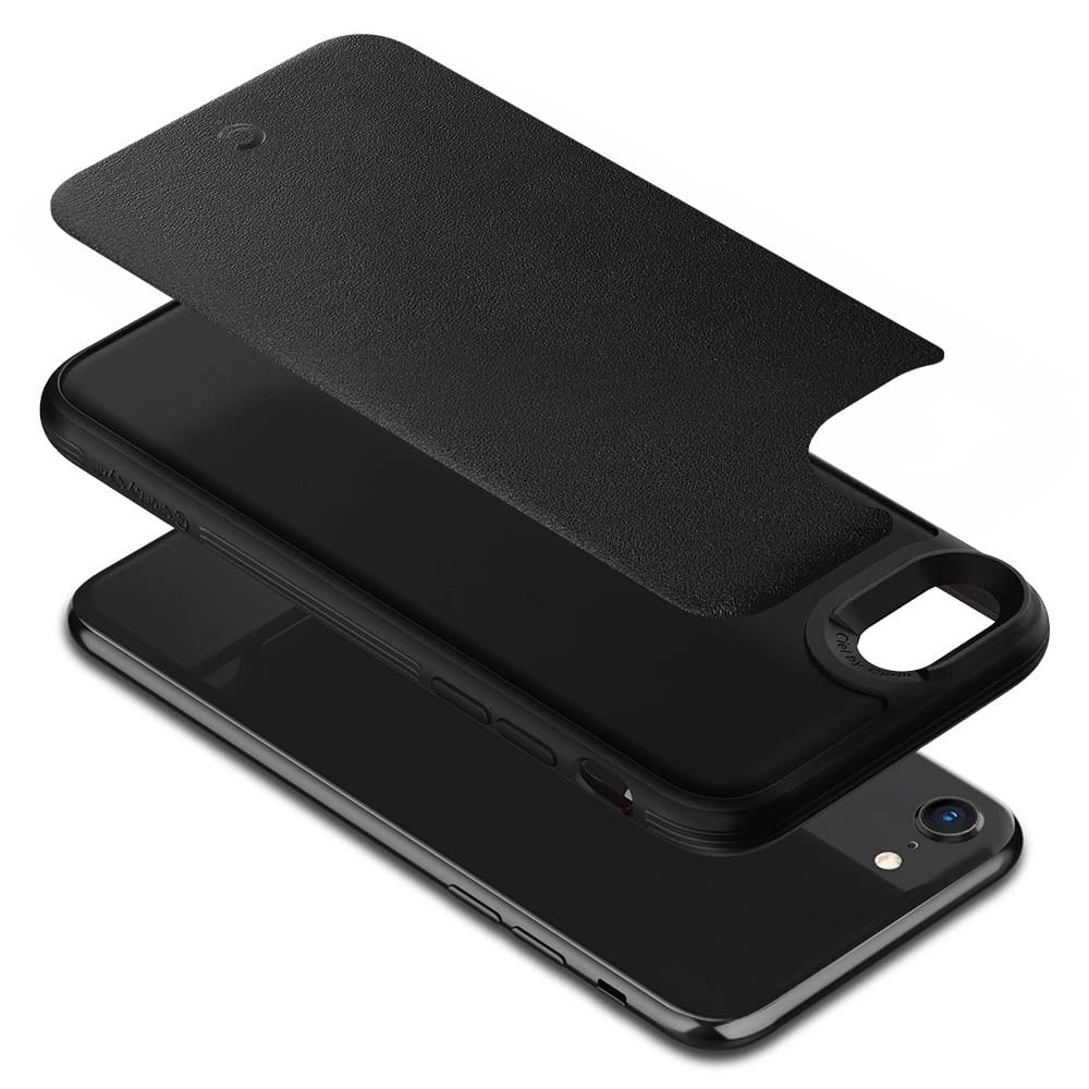 Originale Hülle von Spigen aus der Serie Ciel Leather Brick für iPhone SE 2020, 8/7, schwarz.