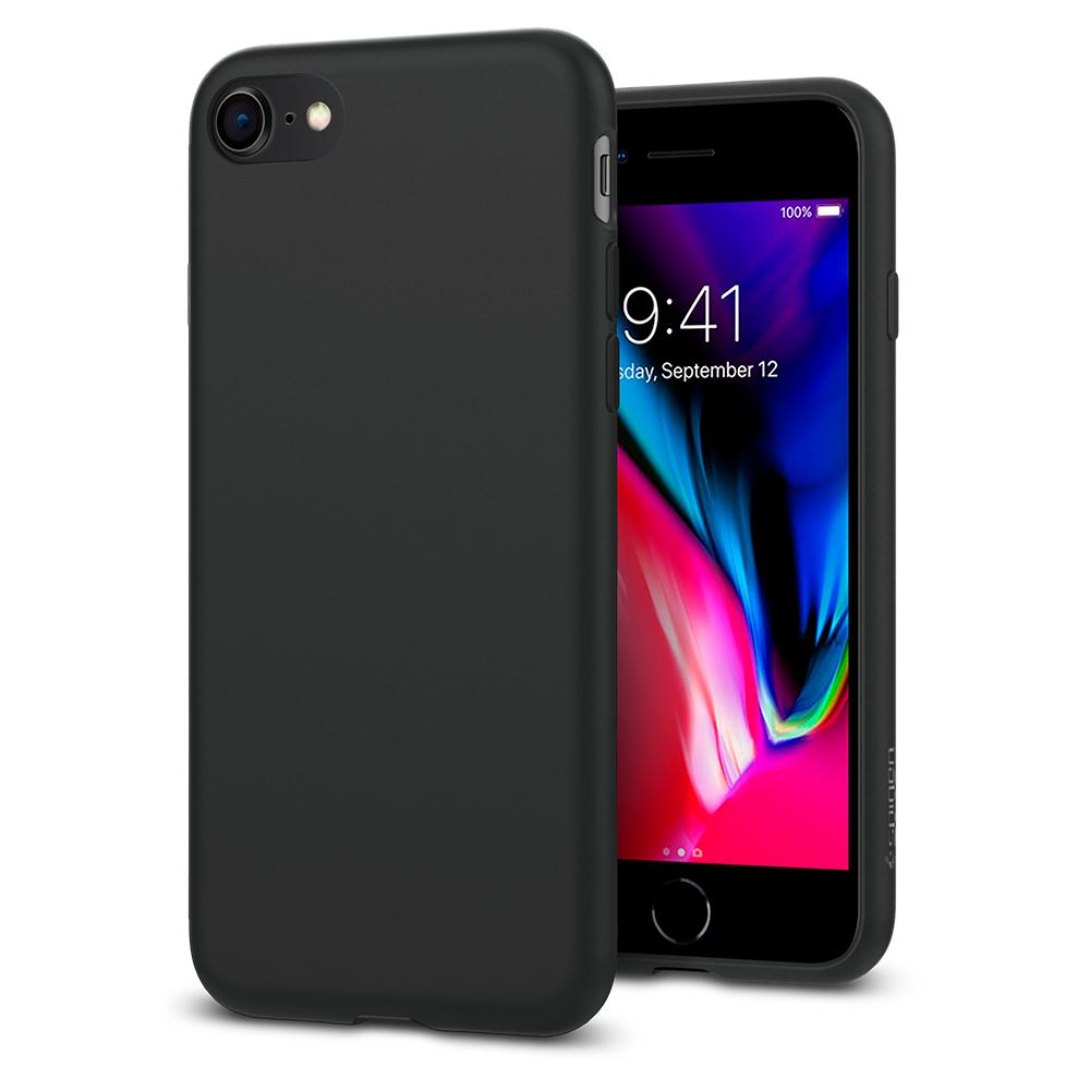 Transparente Hülle Spigen Liquid Crystal für iPhone SE 2020, 8/7, schwarz.