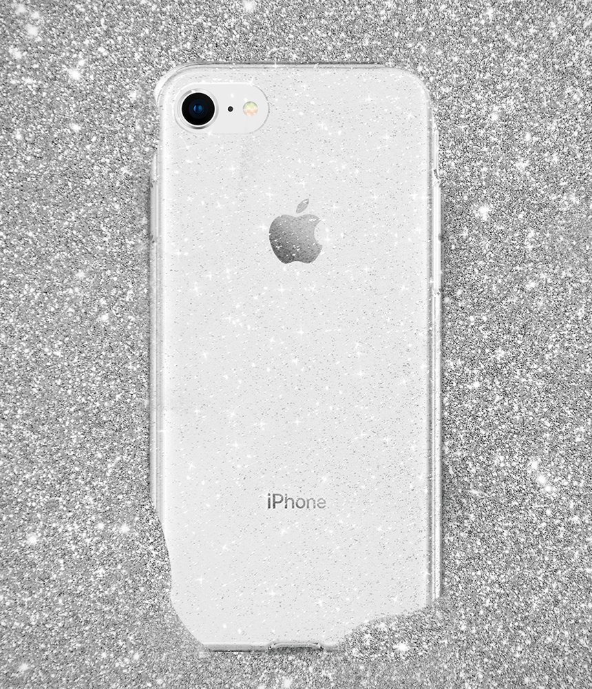 Originale Silikonhülle Liquid Crystal Glitter von Spigen für iPhone SE 2020, 7/8, transparent mit Glitzer.