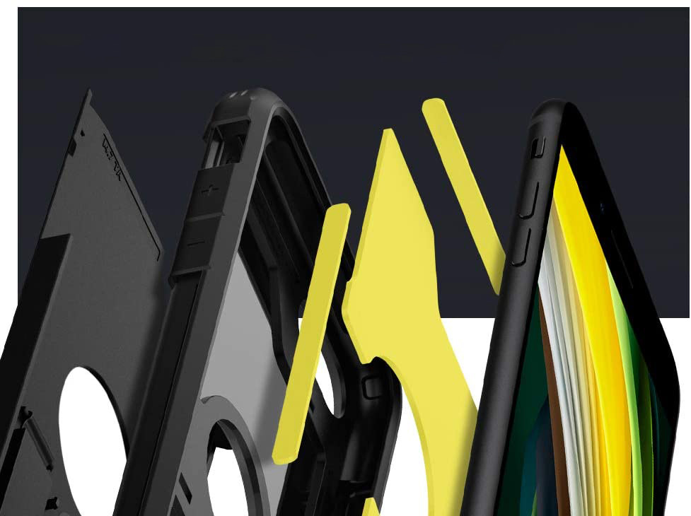 Originale Hülle von Spigen aus der Serie Tough Armor für iPhone SE 2020, schwarz.
