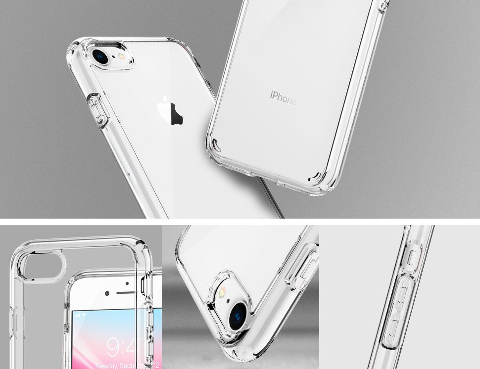 Originale Hülle Ultra Hybrid 2 von Spigen für iPhone SE 2020, 8/7, transparent.