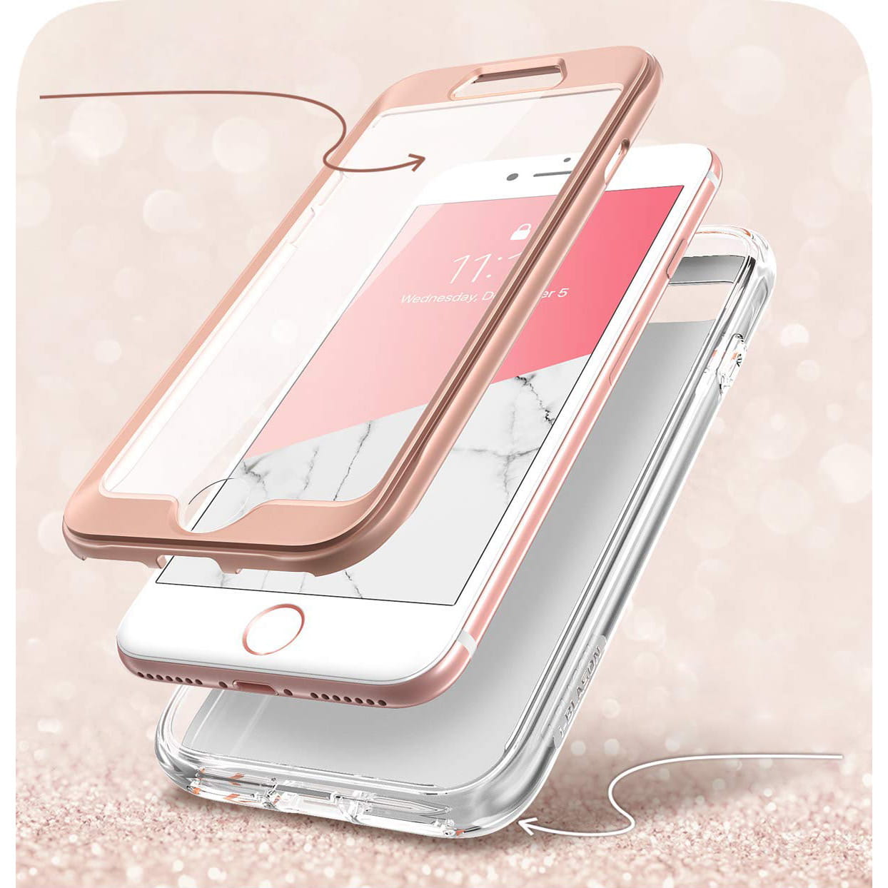 Gepanzerte Schutzhülle mit eingebautem Displayschutz Supcase i-Blason Cosmo für iPhone SE 2020, 8/7, rosa.