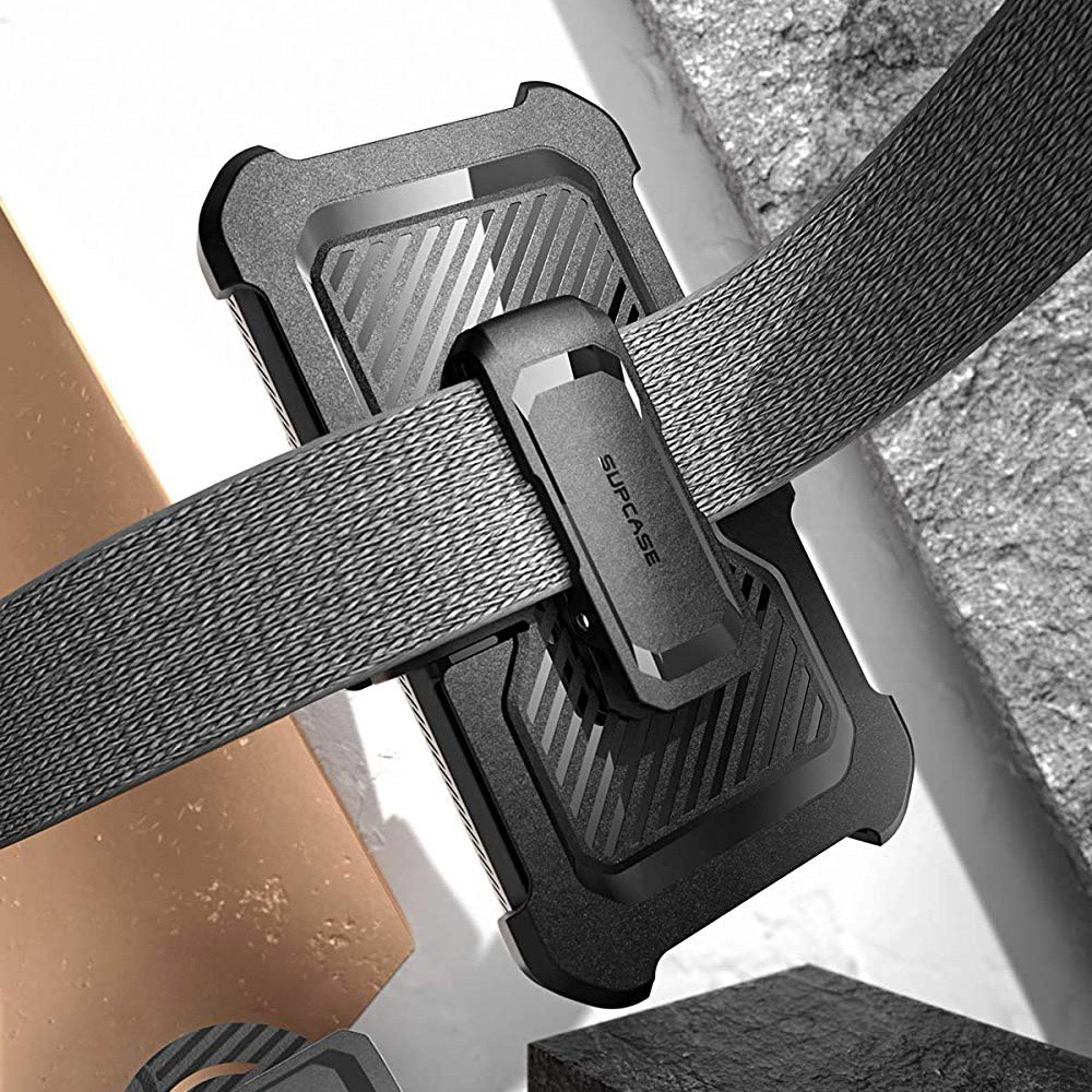 Gepanzerte Schutzhülle mit eingebautem Displayschutz und Holster mit Drehclip Supcase aus der Serie Unicorn Beetle Pro für iPhone SE 2020, 8/7, schwarz.