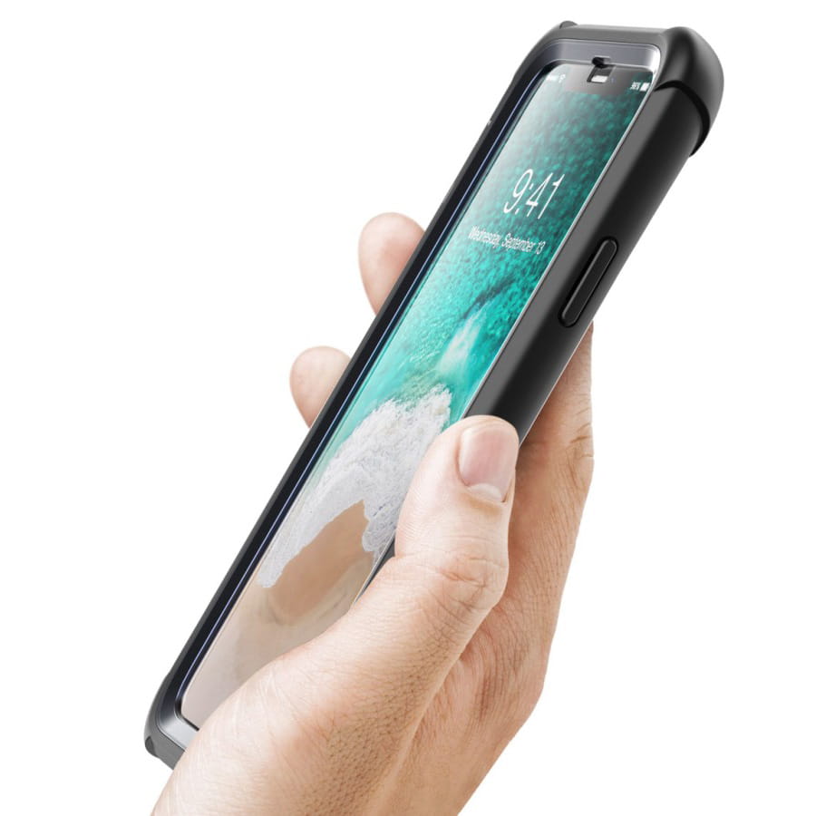 Gepanzerte Schutzhülle mit eingebautem Displayschutz Supcase i-Blason Ares für iPhone X/Xs, schwarz.