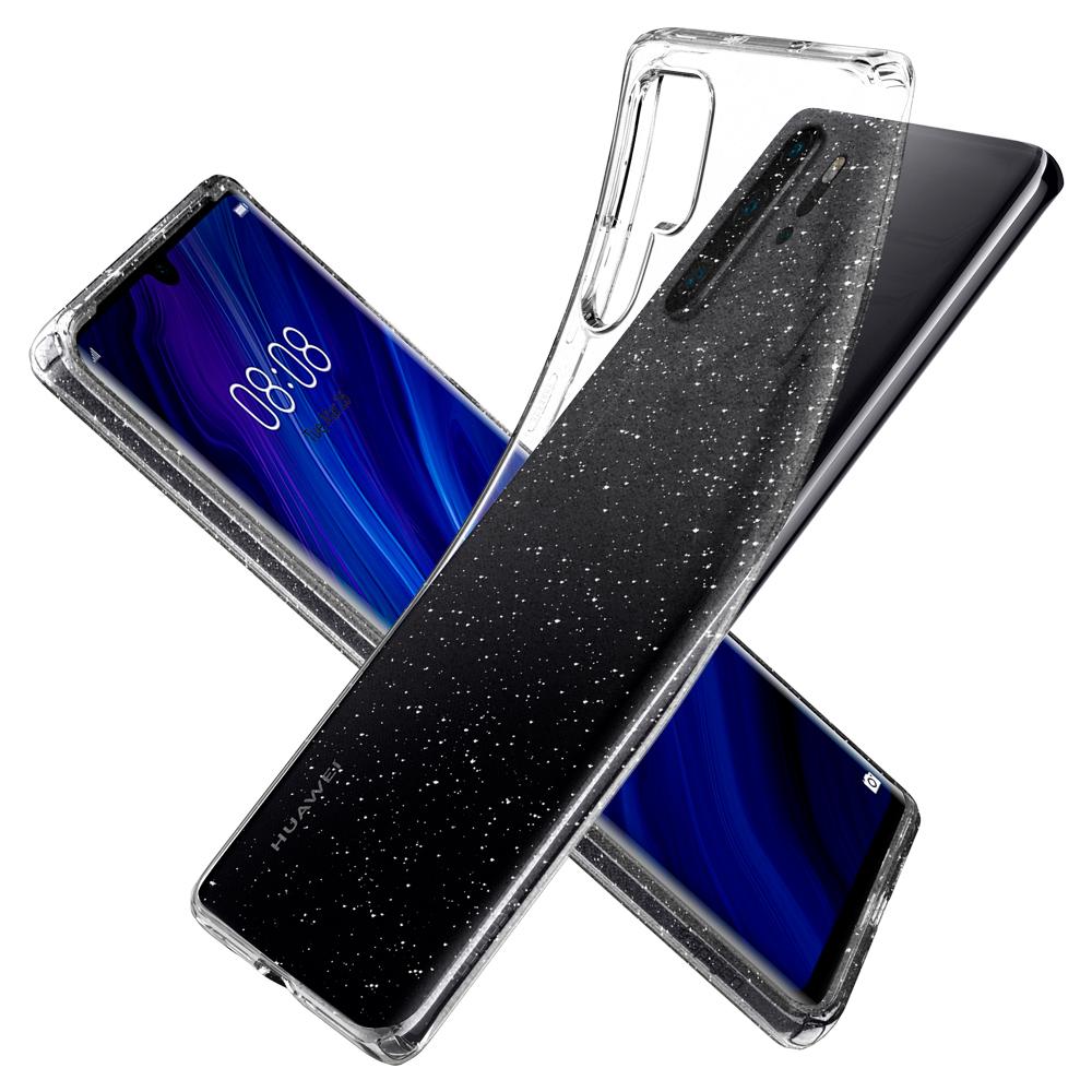 Originale Silikonhülle Liquid Crystal Glitter von Spigen für Huawei P30 Pro, transparent mit Glitzer.