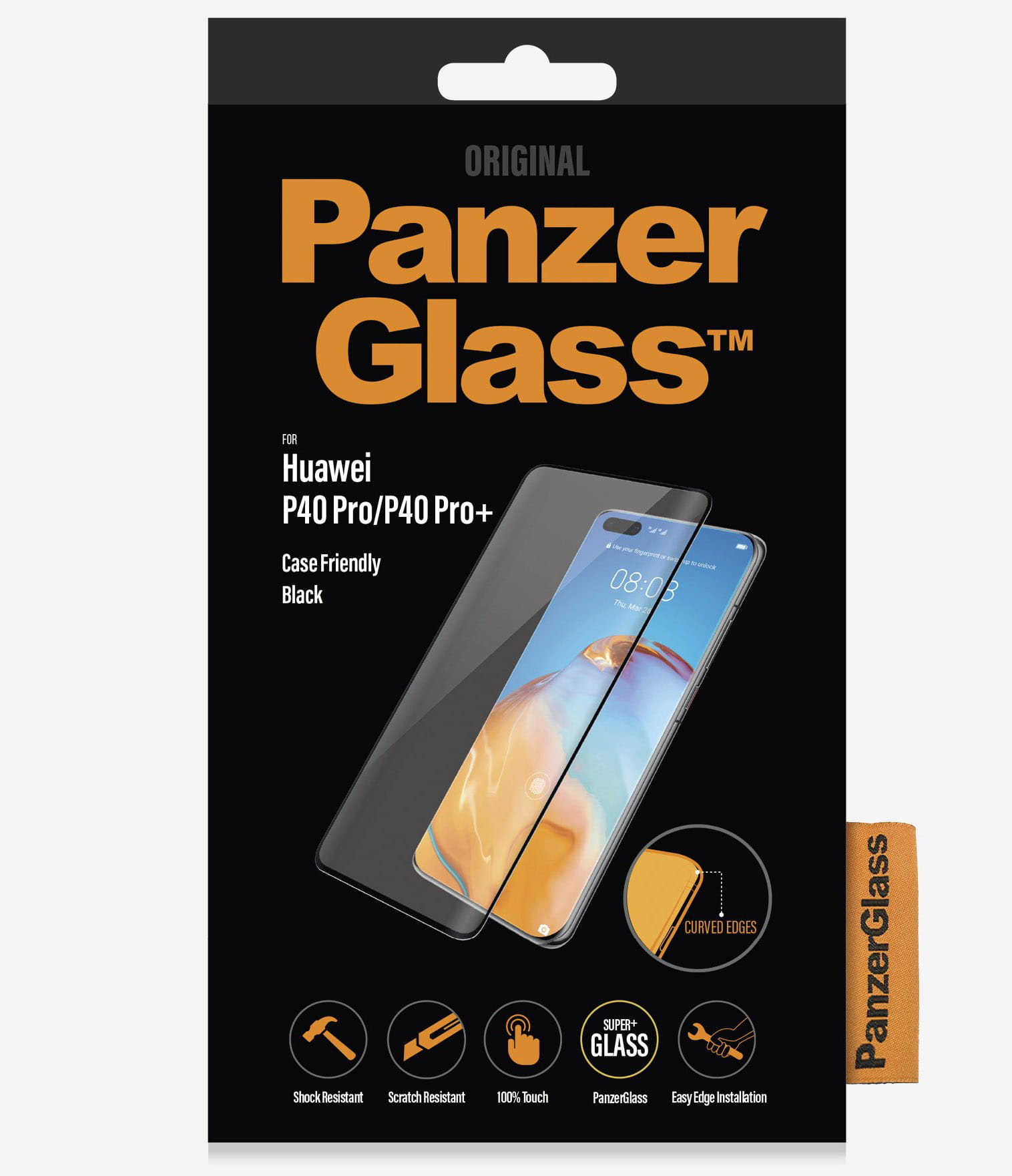 Gehärtetes Glas PanzerGlass Case Friendly für Huawei P40 Pro, schwarzer Rahmen.