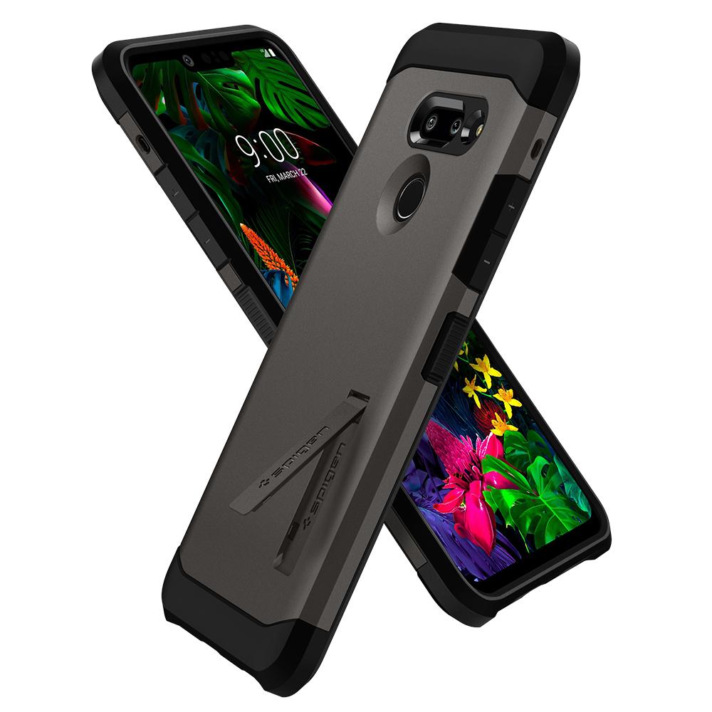Originale Hülle von Spigen aus der Serie Tough Armor für LG G8 ThinQ, rotguss.