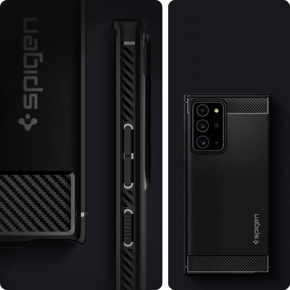 Original Schutzhülle Spigen aus der Serie Rugged Armor für Samsung Galaxy Note 20 Ultra, schwarz