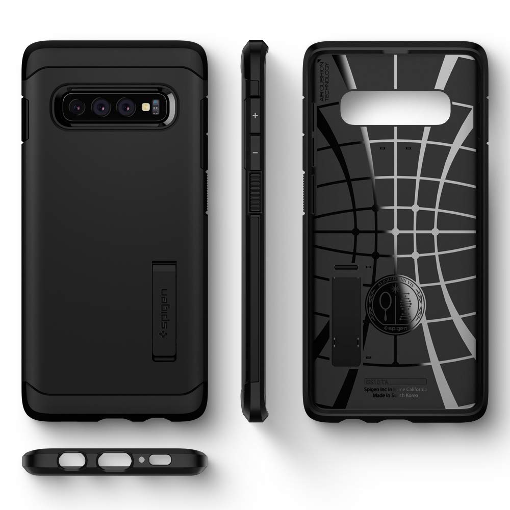 Originale Hülle von Spigen aus der Serie Tough Armor für Samsung Galaxy S10 Plus, schwarz.