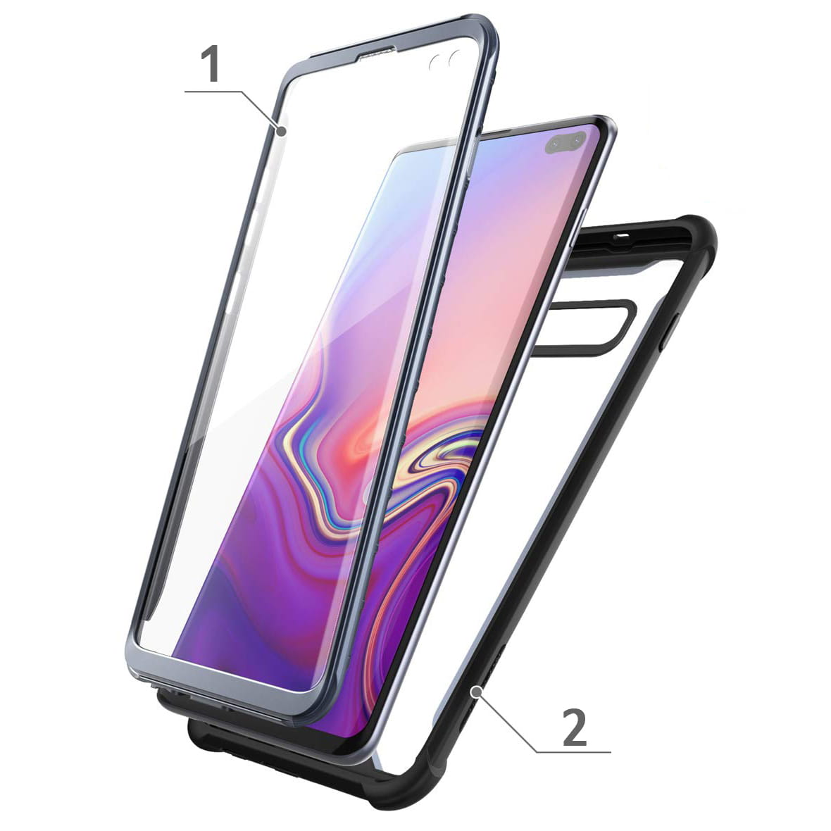 Gepanzerte Schutzhülle mit eingebautem Displayschutz Supcase i-Blason Ares für Galaxy S10 Plus, schwarz.