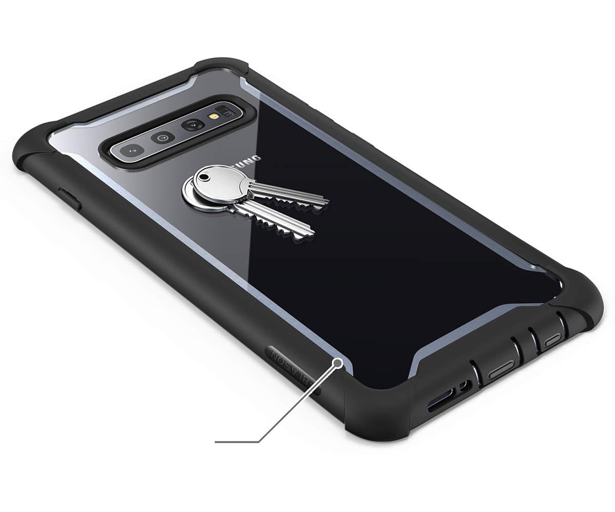 Gepanzerte Schutzhülle mit eingebautem Displayschutz Supcase i-Blason Ares für Galaxy S10 Plus, schwarz.