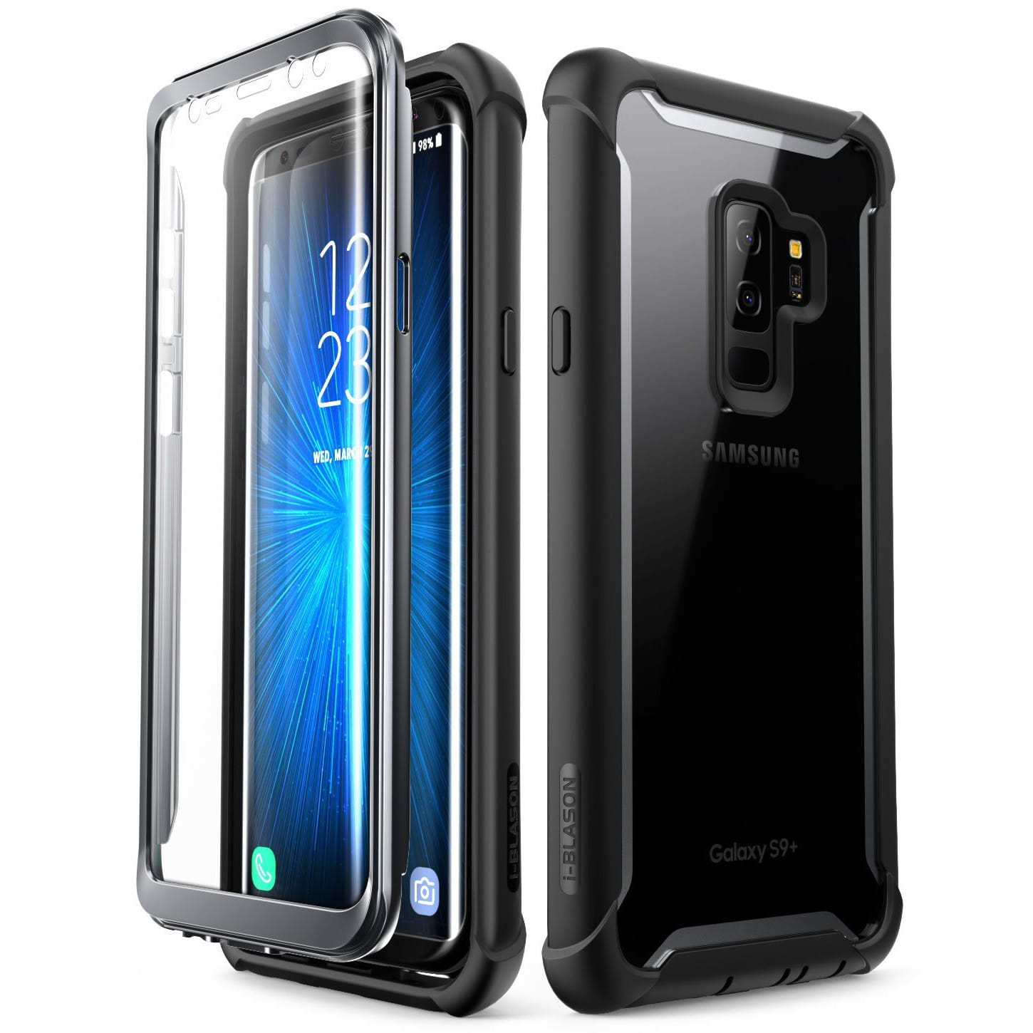Gepanzerte Schutzhülle mit eingebautem Displayschutz Supcase i-Blason Ares für Galaxy S9 Plus, schwarz.