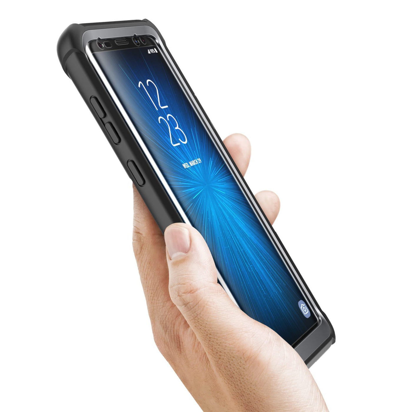Gepanzerte Schutzhülle mit eingebautem Displayschutz Supcase i-Blason Ares für Galaxy S9, schwarz.