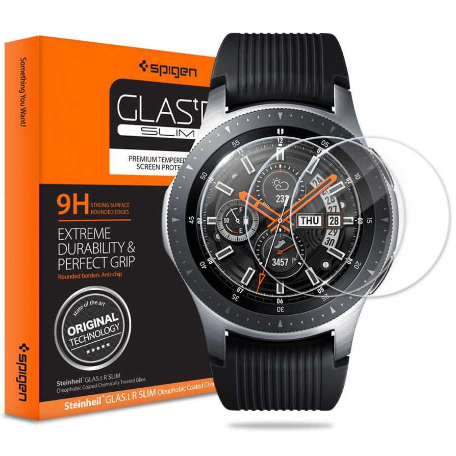 Spigen Glas.tr Slim gehärtetes Glas für Galaxy Watch 46mm, kompatibel mit der Hülle.