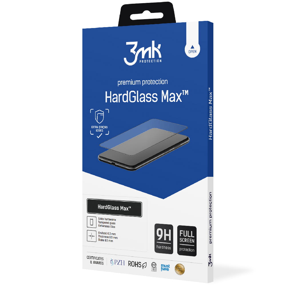 Gehärtetes Glas 3mk HardGlass Max, schwarzer Rahmen.