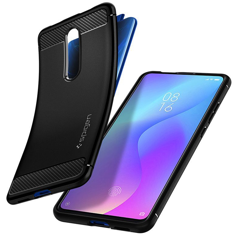 Original Schutzhülle Spigen aus der Serie Rugged Armor für Xiaomi Mi 9T / Mi 9T Pro, schwarz