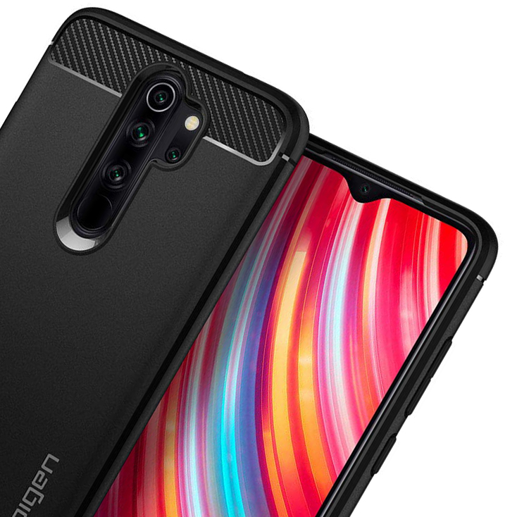Original Schutzhülle Spigen aus der Serie Rugged Armor für Xiaomi Redmi Note 8 Pro, schwarz